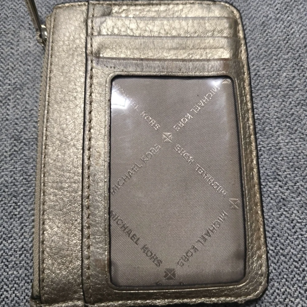 Michael Kors Metallic Leather Coin Purse Wallet Zip Pouch Small Card Holder Logo